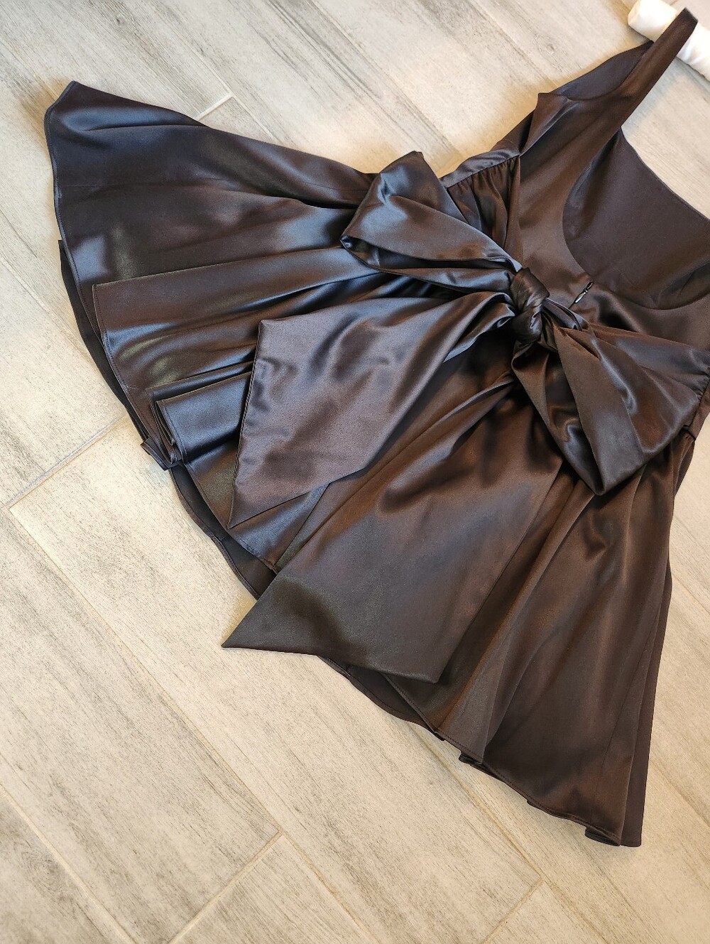 Gianni Bini Mini Dress 12 Black Satin Addison Chunky Bow Prom Babydoll New $220 - Picture 10 of 12